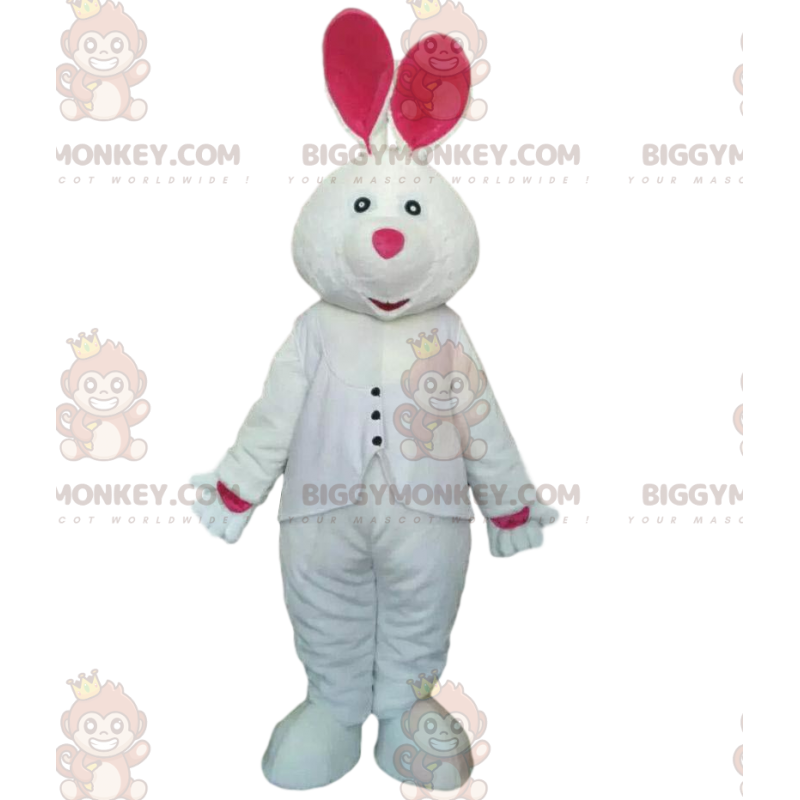 Kostým bílého a růžového zajíčka, kostým maskota obřího zajíčka