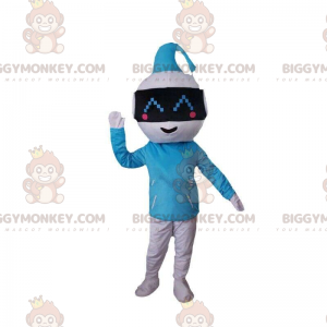 Blå och vit robot BIGGYMONKEY™ maskotdräkt, original