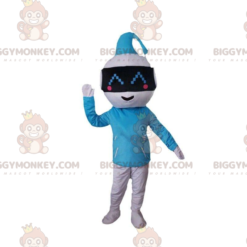 Blå og hvid robot BIGGYMONKEY™ maskotkostume, originalt