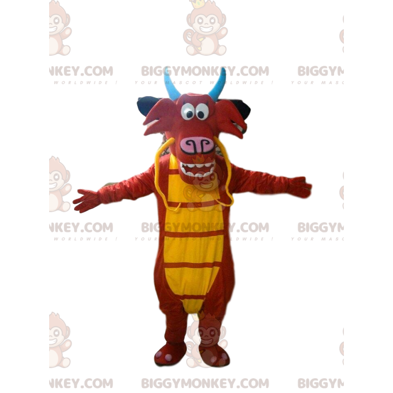 BIGGYMONKEY™ mascot costume of Mushu, the famous red and yellow