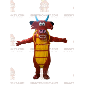 BIGGYMONKEY™ mascot costume of Mushu, the famous red and yellow