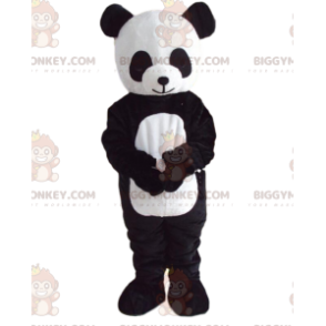 Traje de mascote BIGGYMONKEY™ de panda preto e branco, traje de