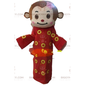 Brązowy kostium małpy z czerwono-żółtą tuniką - Biggymonkey.com