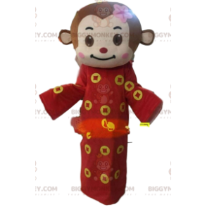 Brązowy kostium małpy z czerwono-żółtą tuniką - Biggymonkey.com