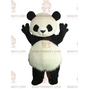 Costume da panda bianco e nero con pancia pelosa -