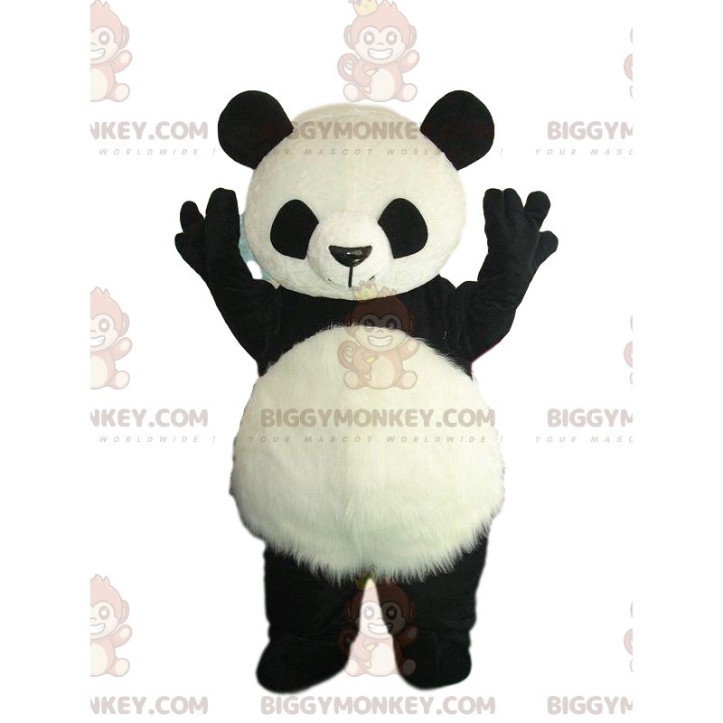 Costume da panda bianco e nero con pancia pelosa -