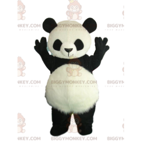 Costume da panda bianco e nero con pancia pelosa -