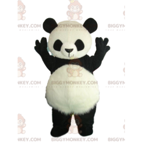 Zwart-wit pandakostuum met harige buik - Biggymonkey.com