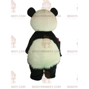 Zwart-wit pandakostuum met harige buik - Biggymonkey.com