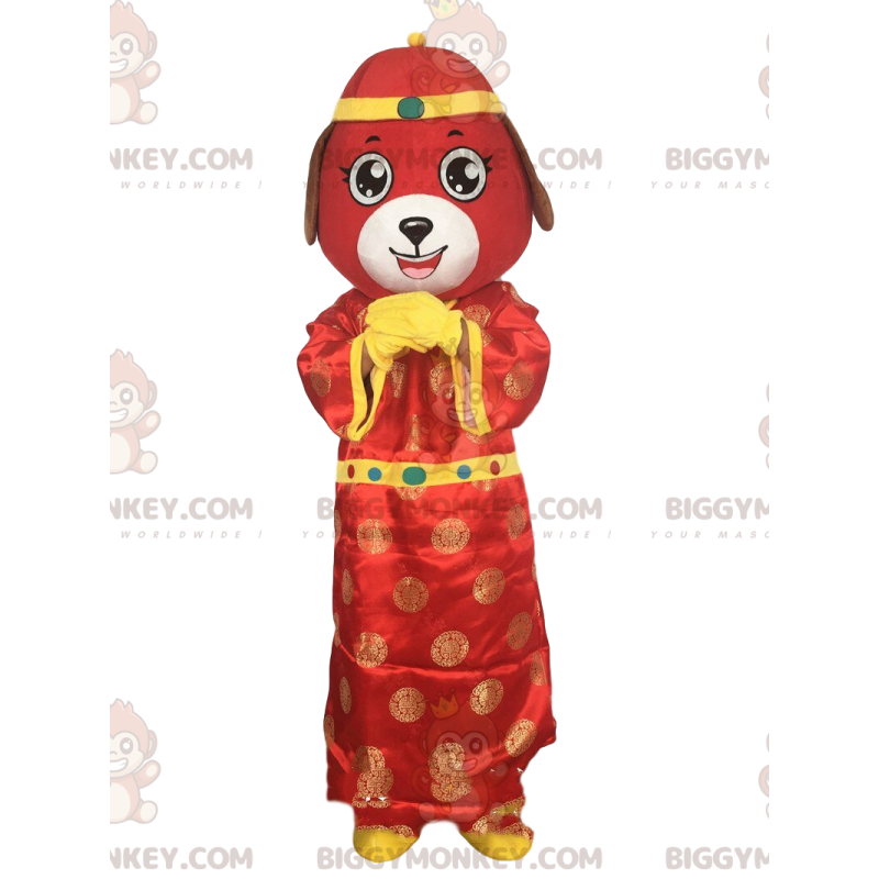 Κόκκινη στολή σκύλου, ασιατική φορεσιά, κινέζικη πινακίδα -