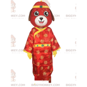 Punainen koiraasu, aasialainen puku, kiinalainen kyltti -