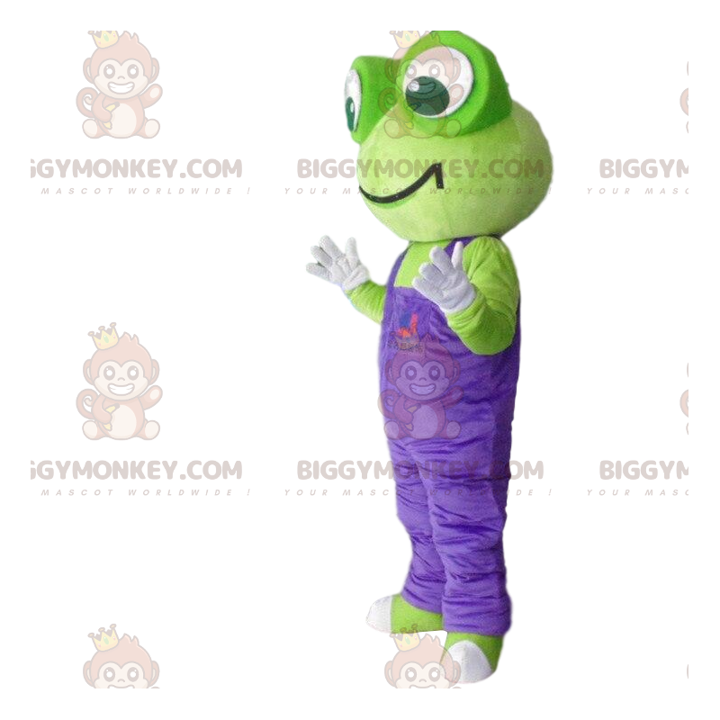 BIGGYMONKEY™ Mascot Costume Green Frog With Purple Overalls -