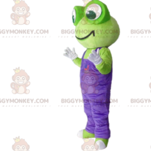 BIGGYMONKEY™ mascottekostuum groene kikker met paarse overall -