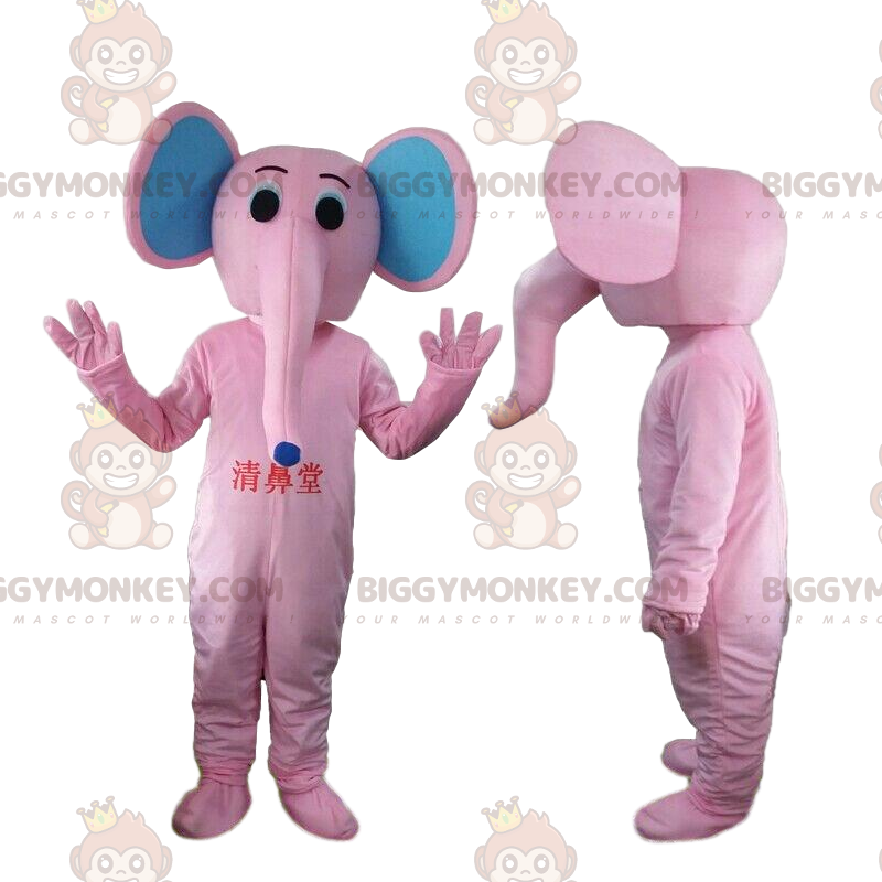 Costume de mascotte BIGGYMONKEY™ d'éléphant rose et bleu