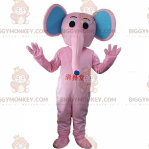 BIGGYMONKEY™ maskotdräkt rosa och blå elefant, pachyderm kostym