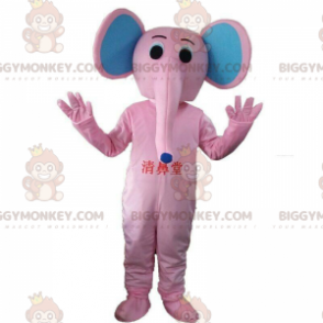 Fato de mascote BIGGYMONKEY™ elefante rosa e azul, fato de