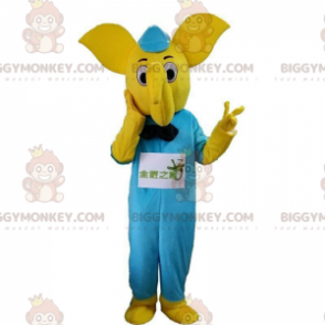 Gul elefantdräkt med blå outfit - BiggyMonkey maskot
