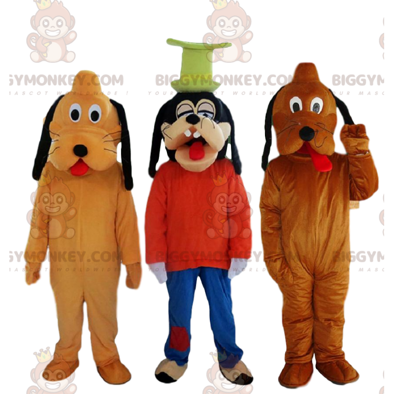 3 mascottes BIGGYMONKEY™, 2 chiens Pluto et une Costume de