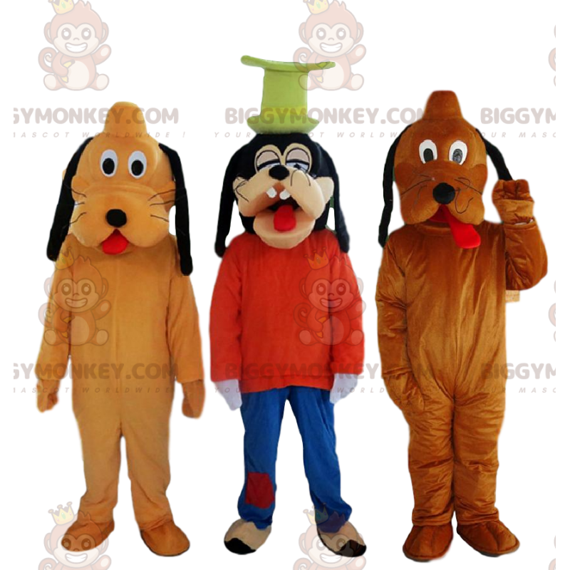 BIGGYMONKEY™-Maskottchen, 2 Pluto-Hunde und ein Disney Goofy
