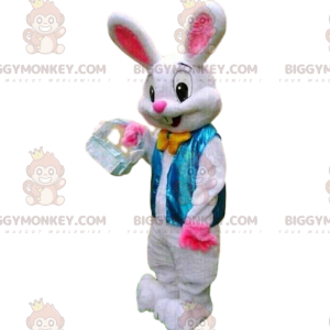 Disfraz de conejo blanco con chaleco azul y pajarita -