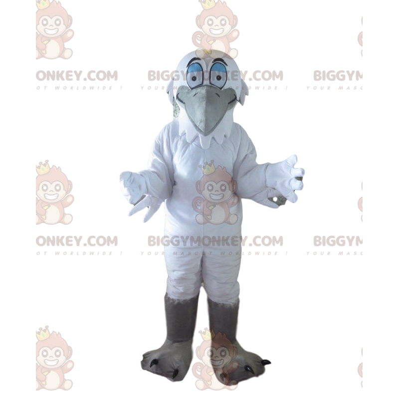 BIGGYMONKEY™ Egret, Large White and Gray Seabird Mascot Costume