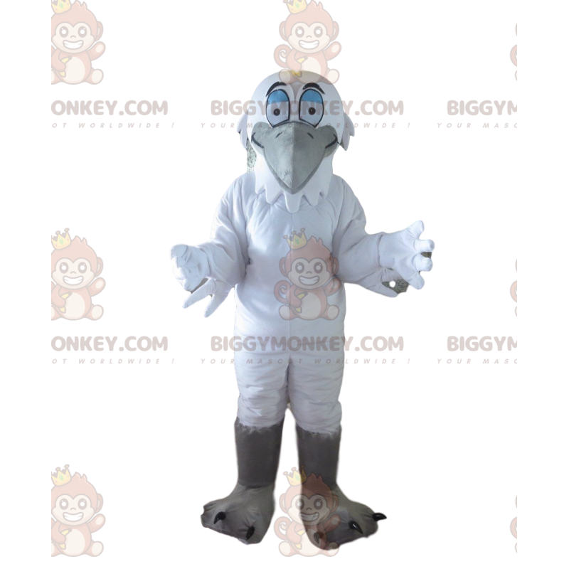 Kostým BIGGYMONKEY™ Egret, velký bílý a šedý maskot mořského