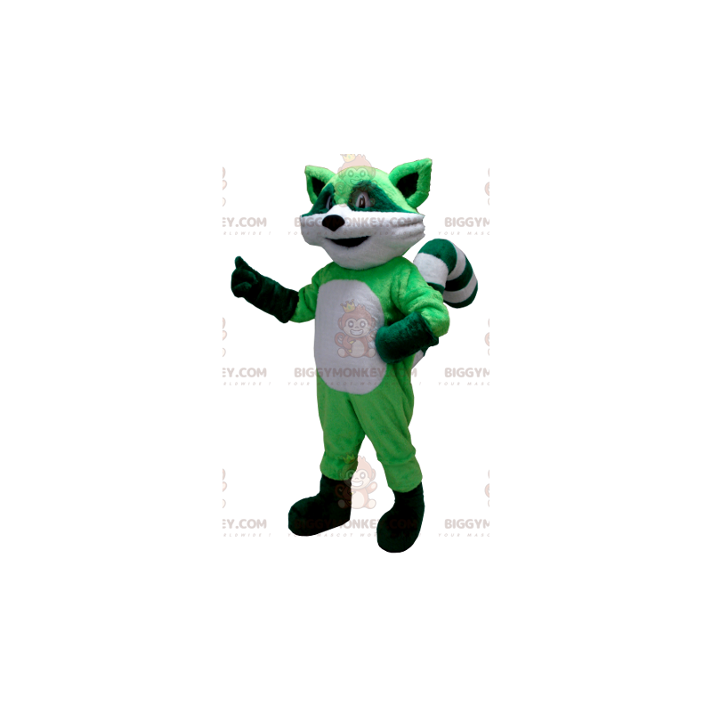 Costume de mascotte BIGGYMONKEY™ de raton laveur vert et blanc