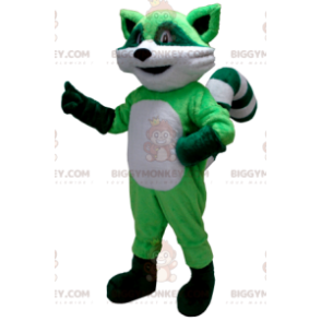 Costume de mascotte BIGGYMONKEY™ de raton laveur vert et blanc