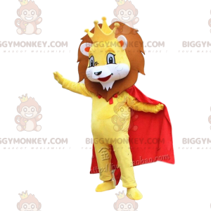 BIGGYMONKEY™ mascottekostuum gele leeuw met rode cape en kroon