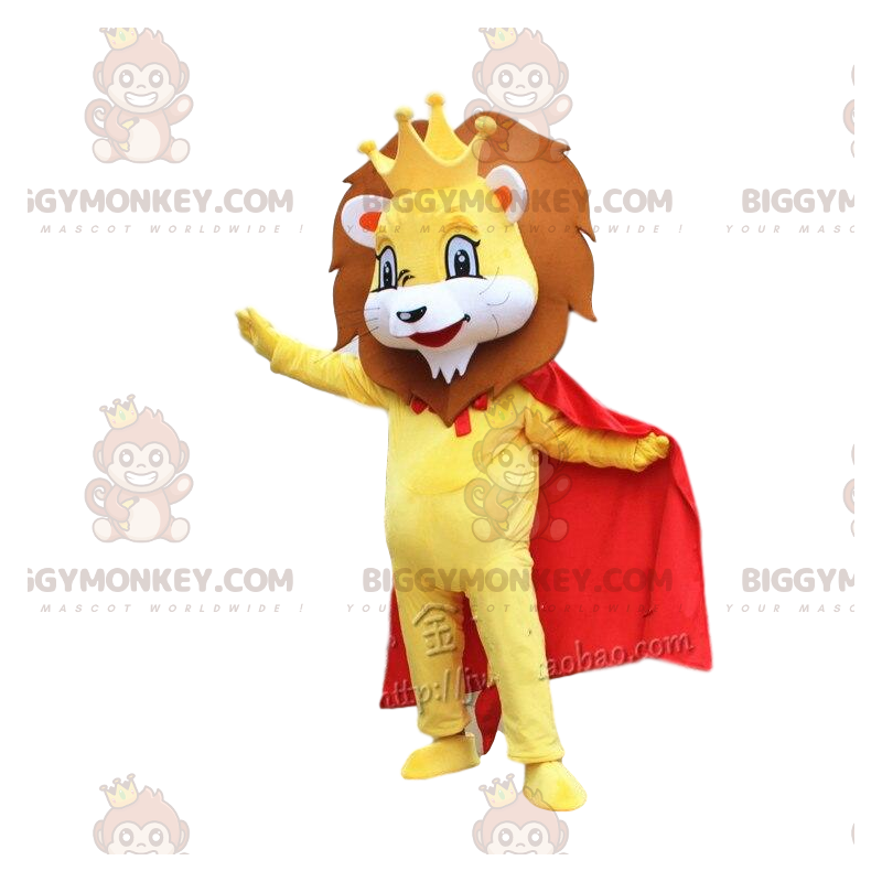 Costume de mascotte BIGGYMONKEY™ de lion jaune avec une cape