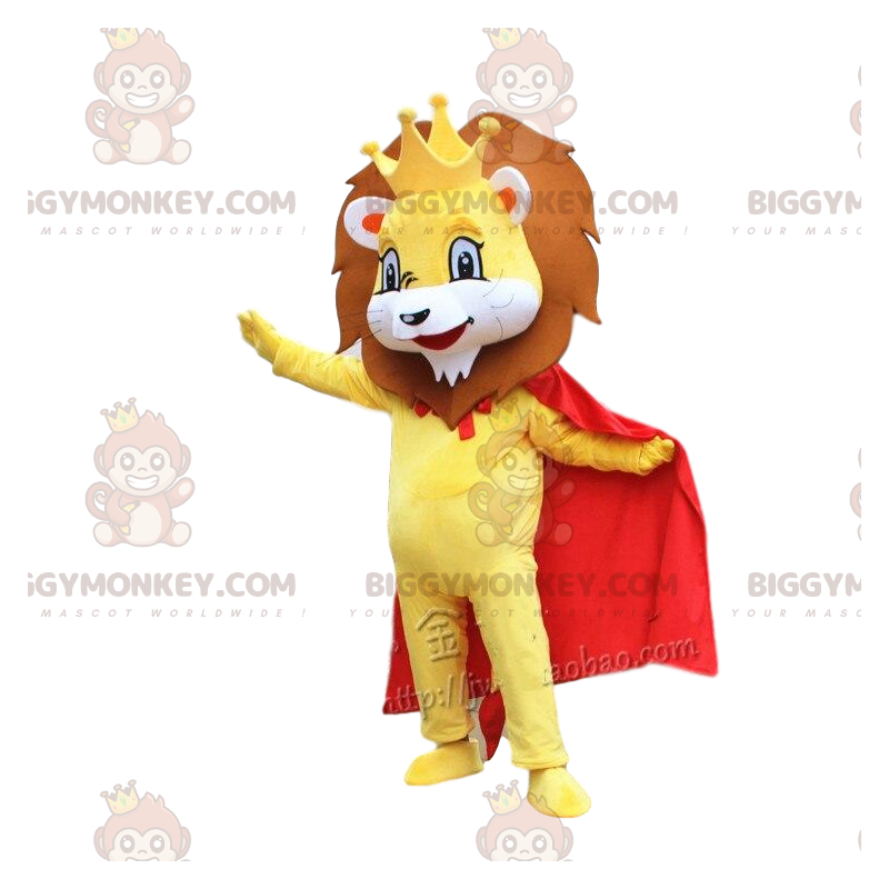 Disfraz de mascota BIGGYMONKEY™ León amarillo con capa y corona