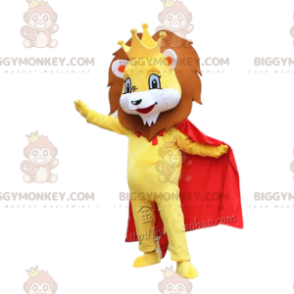 BIGGYMONKEY™ Mascot Costume Yellow Lion with Red Cape and Crown