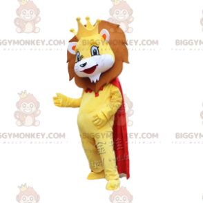 BIGGYMONKEY™ Maskottchenkostüm Gelber Löwe mit rotem Umhang und