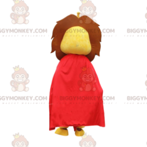 Traje de mascote BIGGYMONKEY™ Leão amarelo com capa vermelha e