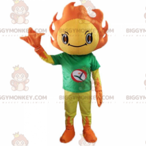 Yellow and orange sun costume with a green t-shirt –