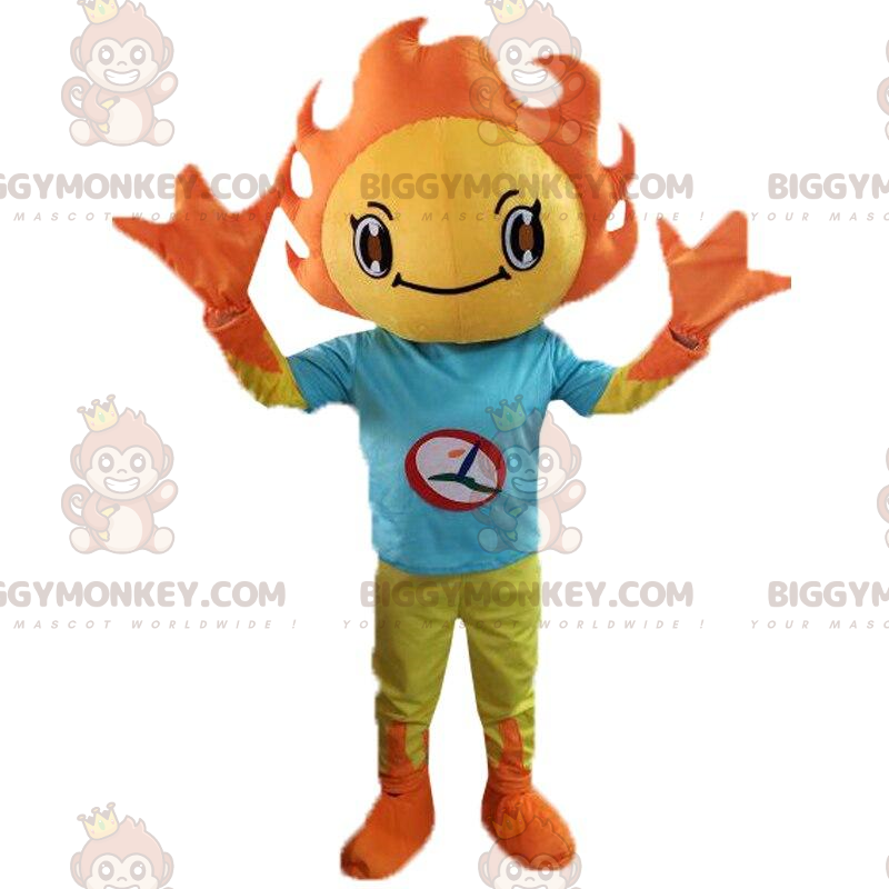 Yellow and orange sun costume with a green t-shirt –