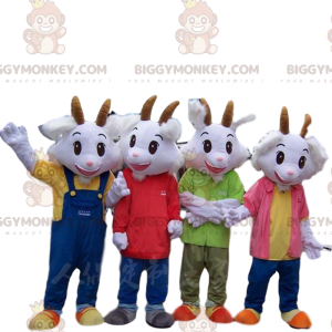 4 mascottes BIGGYMONKEY™ de chèvres blanches habillées en