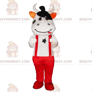 Disfraz de vaca con tirantes y pantalón rojo. - Biggymonkey.com