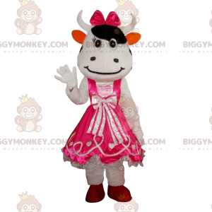 Fantasia de mascote de vaca branca BIGGYMONKEY™ com vestido