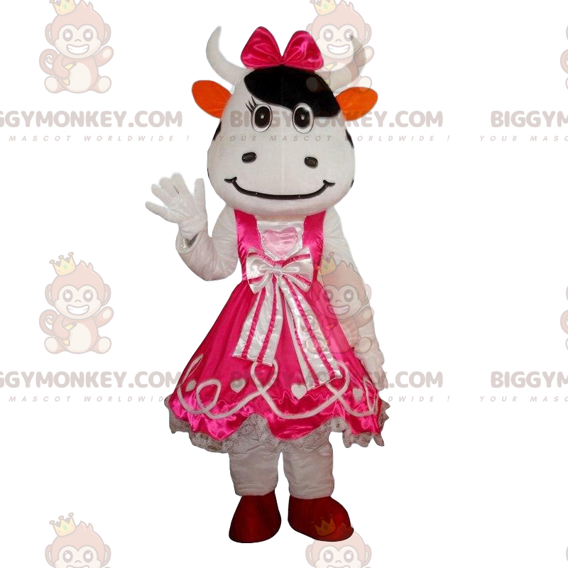 Costume de mascotte BIGGYMONKEY™ de vache blanche avec une