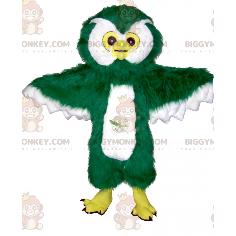 Traje de mascote de coruja BIGGYMONKEY™ todo peludo branco e