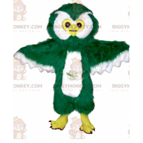 BIGGYMONKEY™ All Furry White & Yellow Green Owl Mascot Costume