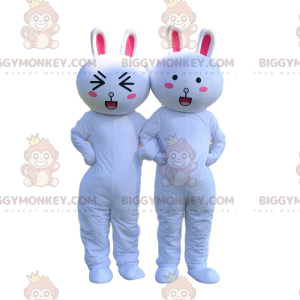 Duo de mascottes BIGGYMONKEY™ de lapins blancs et rose