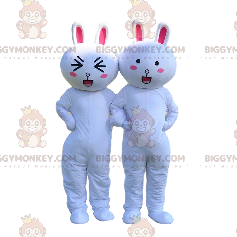 Duo de mascottes BIGGYMONKEY™ de lapins blancs et rose