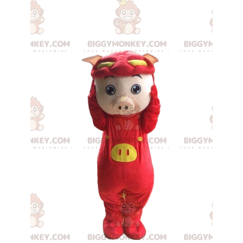 Costume de mascotte BIGGYMONKEY™ de cochon déguisé en dragon