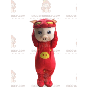 BIGGYMONKEY™ maskotkostume af gris klædt ud som en rød drage