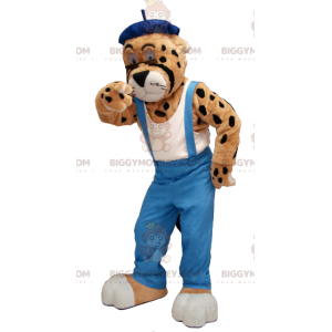 BIGGYMONKEY™ Mascot Costume Leopard Cheetah In Overalls –