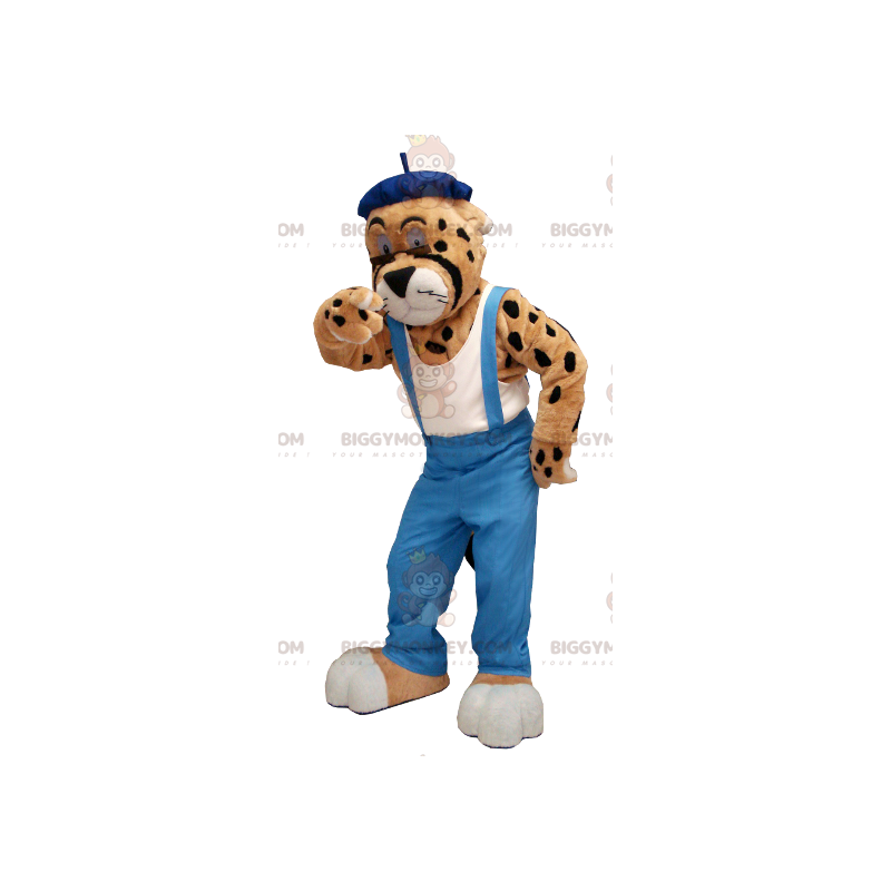 BIGGYMONKEY™ Mascot Costume Leopard Cheetah In Overalls -