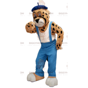 BIGGYMONKEY™ maskotkostume leopardgepard i overalls -