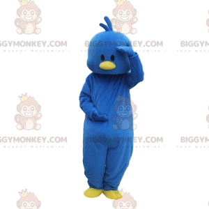 Blå kanariefräkt, blå och gul fågeldräkt - BiggyMonkey maskot